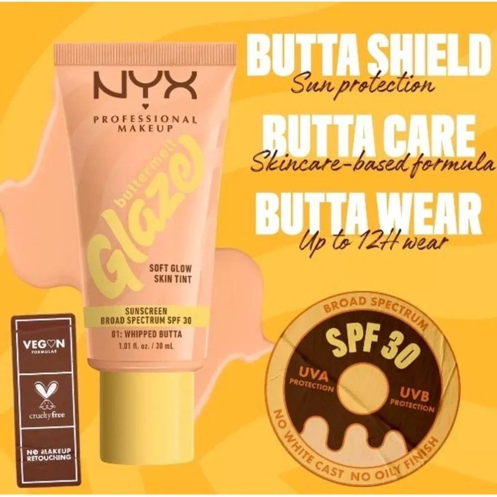 NEW NYX Buttermelt Glaze Soft Glow Skin Tint SPF 30 01 Whipped Butta 1.01 oz